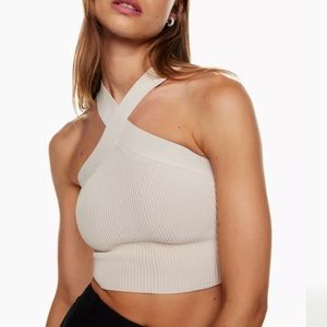 Babaton Sculpt Knit Criss Cross Cropped Tank - Matte Pearl